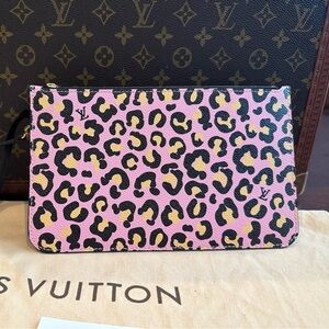 Louis Vuitton Pink and Black Leopard Wild at Heart Neverfull MM Pouch